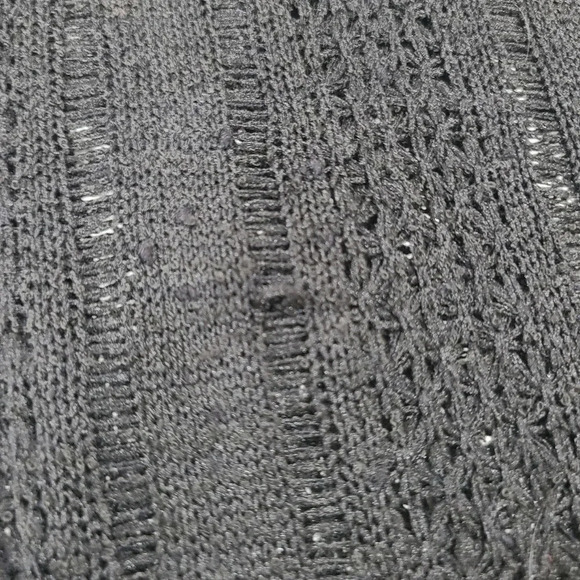 Sanctuary Small V-Neck Oversize Short Sleeve Open Knit Top Black Gray Stripe - Picture 8 of 8